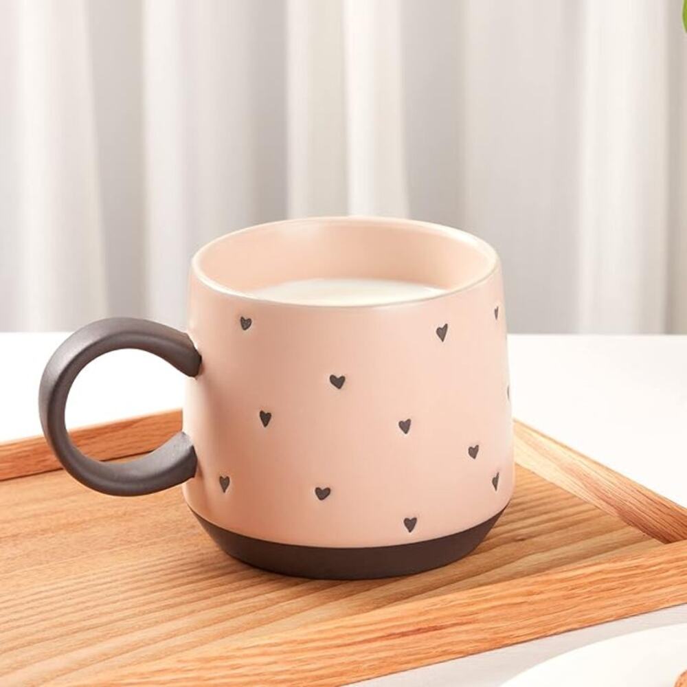Adorable Pink & Gray Heart Mug - Ceramic 15 oz